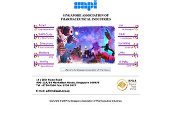 Image of the website of key pharmaceutical industry organisation in singapore SAPI 